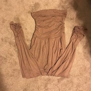 Tan strapless jumpsuit